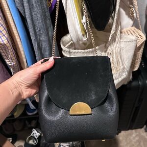Polène Black Mini Leather Shoulder Bag with Gold Accent